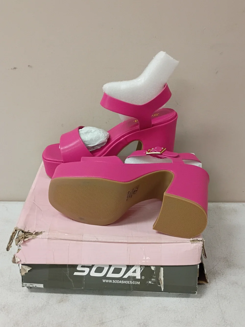 Soda Hot Pink Platform Block Heel Sandals